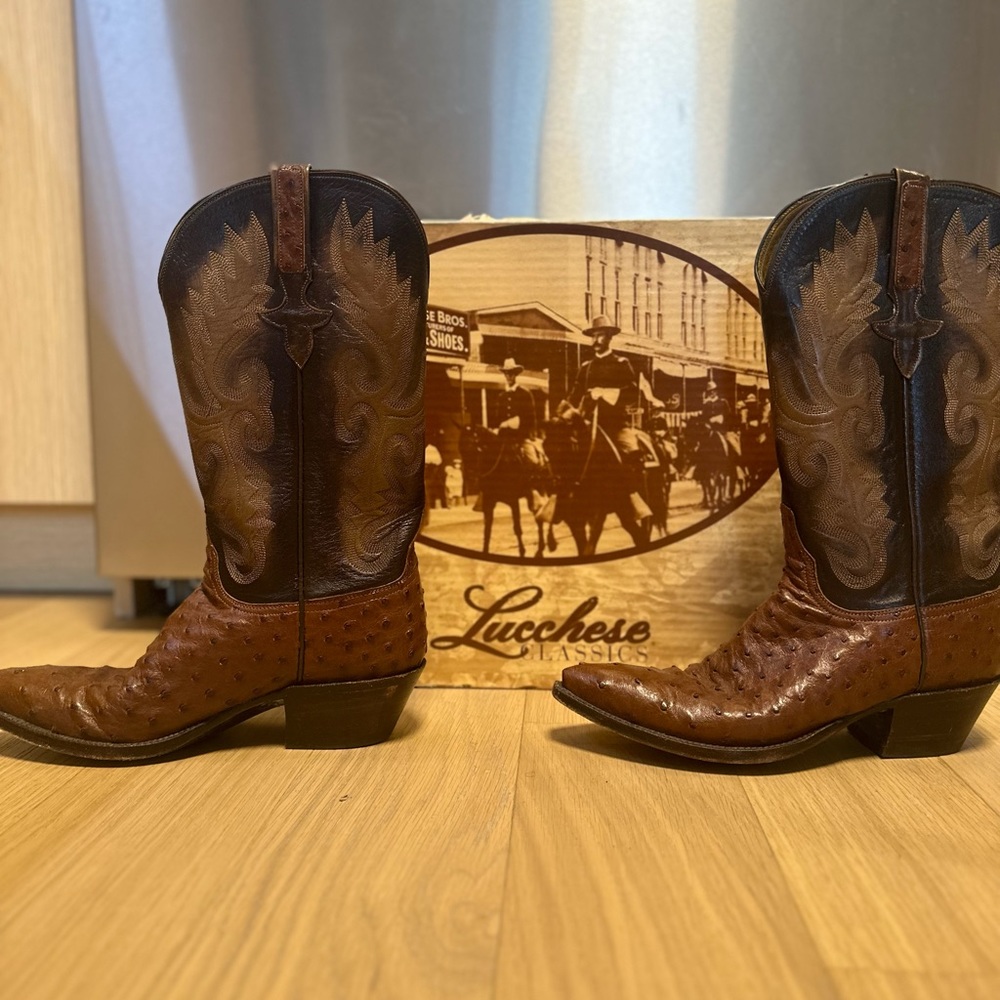 Authentic Lucchese Ostrich Cowboy Boots - Size 8